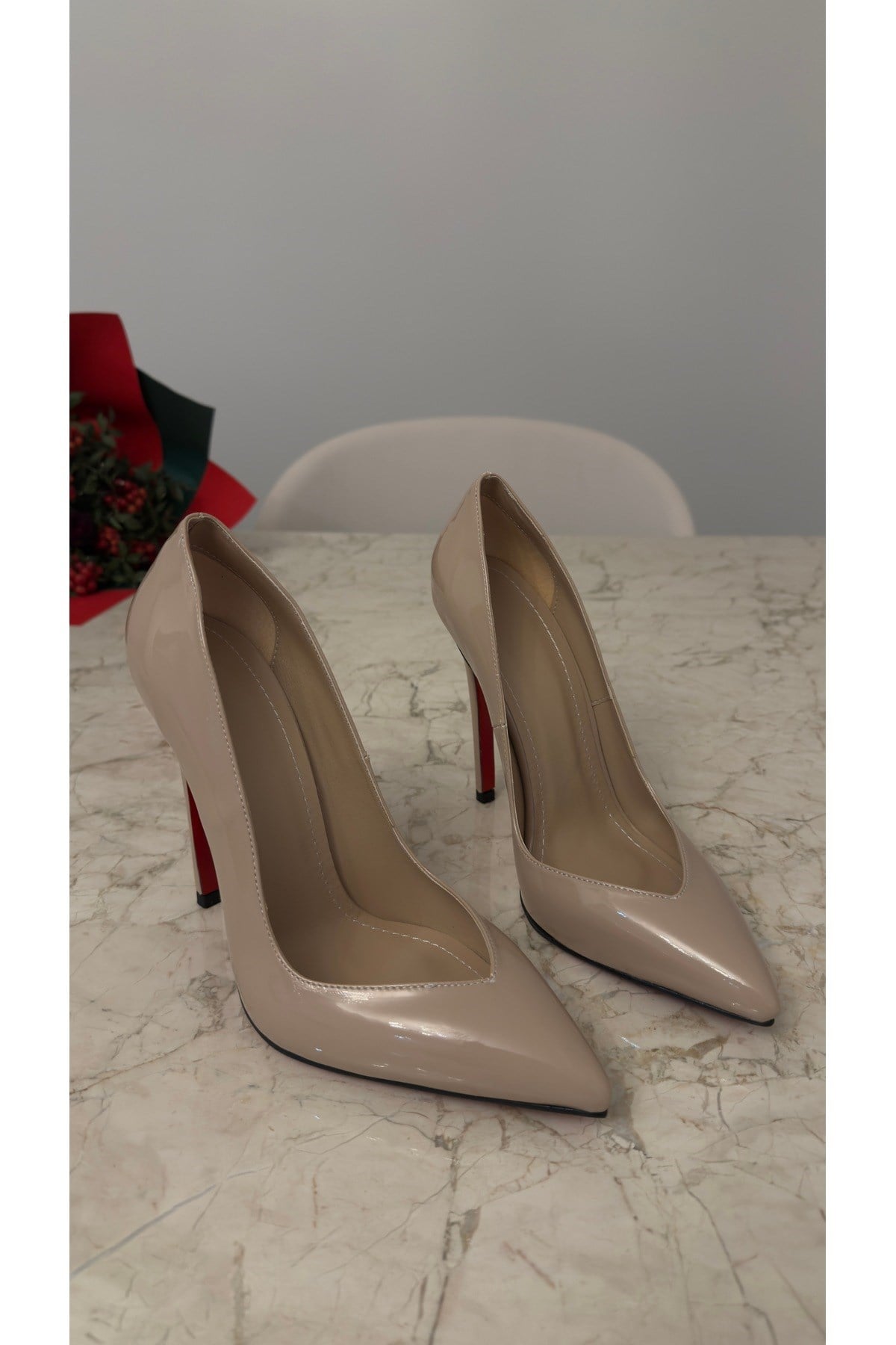 Bej Rugan 12 cm Topuk Kadın Stiletto