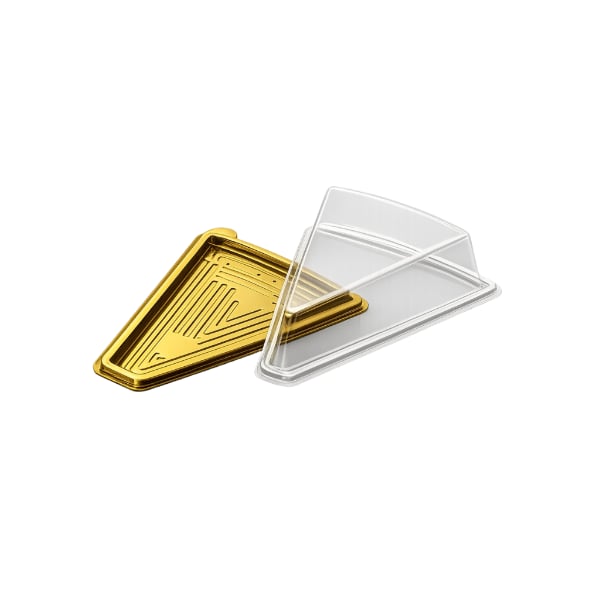 Üçgen Dilim Pasta Kutusu Kap Kapak Gold Enf