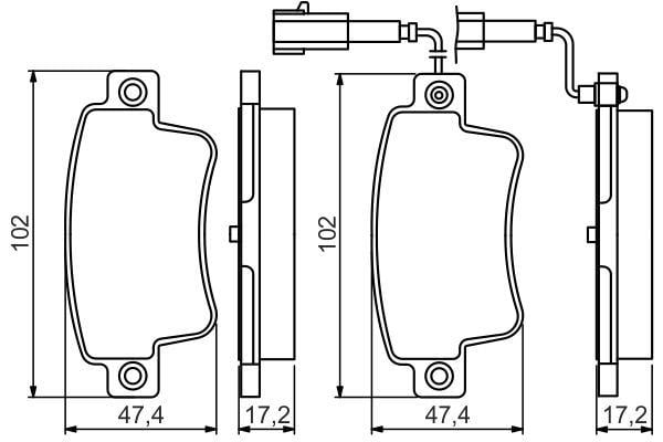 Disk Balata-Arka- Wva 25451 - 102.0X47.3X17.2 Mm -İkaz Kablolu Bosch 0986495355