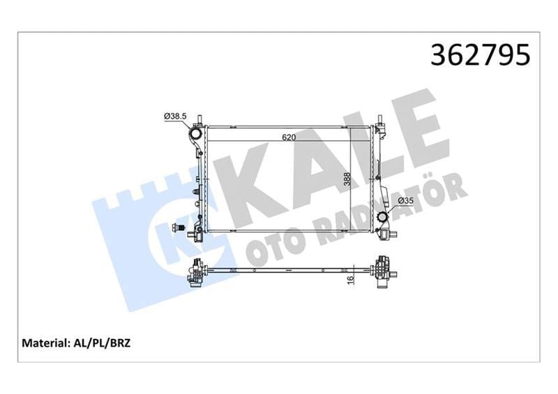Fıat Egea 1.6 15<20 Mt Brazıng 620X388x16 Su Radyatörü Kale 362795