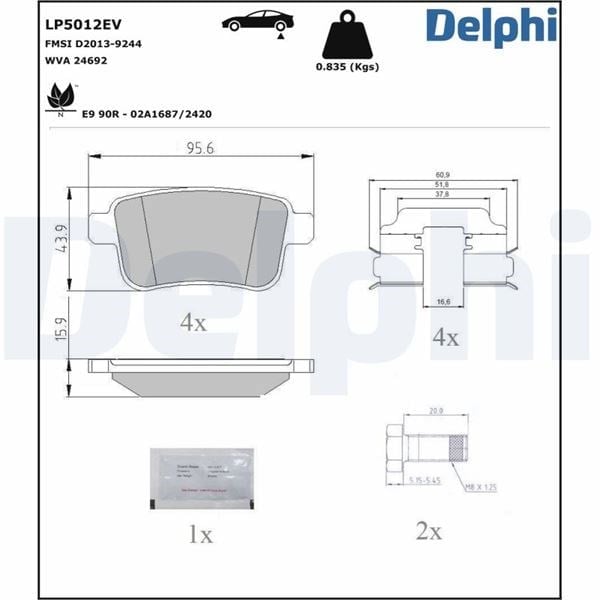 Fren Balatası Elektrikli Renault Kangoo 10/2011> Delphı Lp5012ev