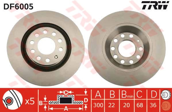Fren Diski Arka Aks Audı A4 B6 8E2 -A4 B6 Avant 8E5 -A4 B7 8Ec -A4 B7 Avant 8Ed -A4 B7 Convertib Le 8He -A4 Convertible 8H7-B6-8He-B7 2003->2004 Trw Df6005