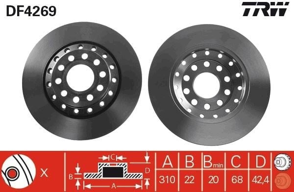 Fren Diski Arka Audı-A8 D3 4E2-4E8 Volkswagen-Phaeton 3D1-3D2-3D3-3D4-3D6-3D7-3D8-3D9 Trw Df4269