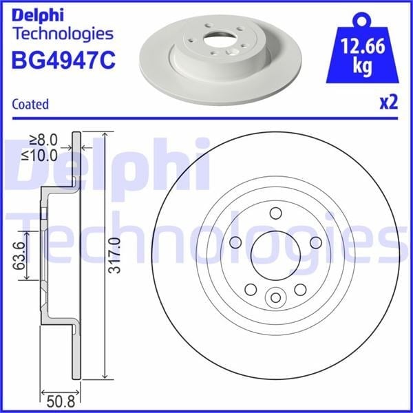 Fren Dıskı Arka Land Rover Range Rover Evoque L538 11>19 Delphı Bg4947c