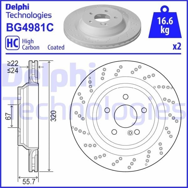 Fren Dıskı Arka Mercedes Sl-Class R230 06>12 Delphı Bg4981c