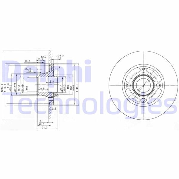 Fren Diski Arka Renault Clıo I 91>98 238X8x7mm Rulmanlı Abs Sensörlü Delphı Bg3360