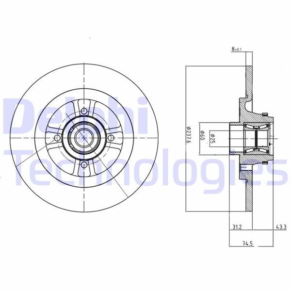 Fren Diski Arka Renault Clıo Iı 98>05 Megane I 96> R19 238X8x7mm Rulmanlı Abs Sensörlü Delphı Bg9025rs