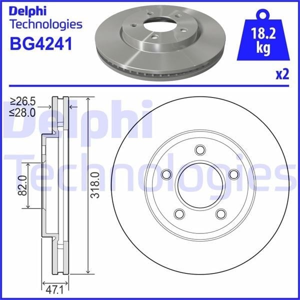 Fren Diski Çiftli Paket . Delikli Ön Chrysler Pacıfıca 08/2003 > 12/2006 Delphı Bg4241