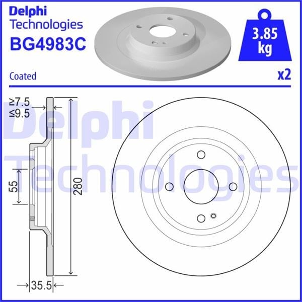 Fren Diski Çiftli Paket - Boyalı. Deliksiz Arka Fıat // Mazda; 124 Spıder // Mx-5 06/2015 > Delphı Bg4983c