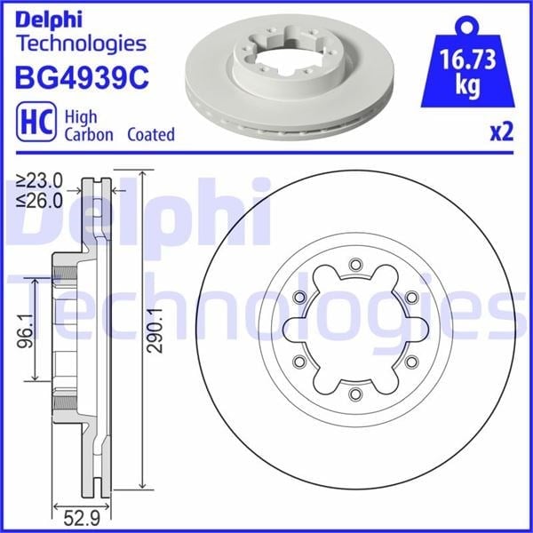 Fren Diski Çiftli Paket - Boyalı. Delikli Ön Nıssan // Renault; Cabstar // Maxıty 09/2006 > Delphı Bg4939c