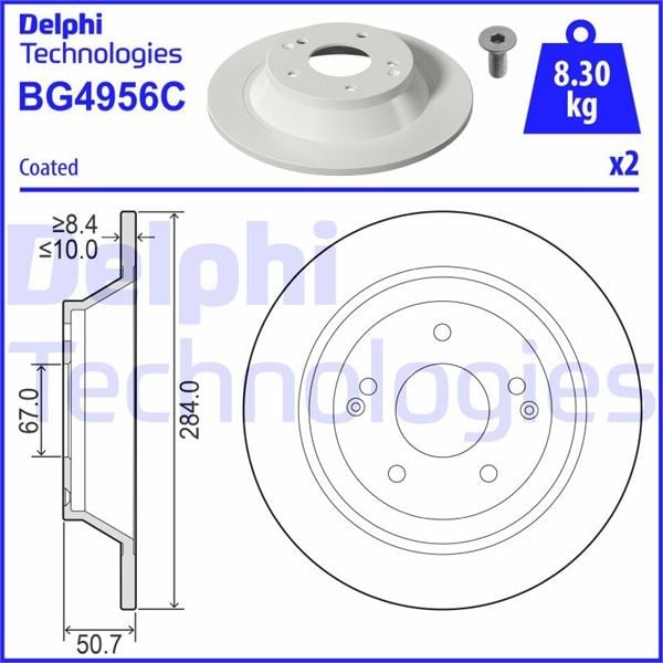 Fren Diski Çiftli Paket - Boyalı. Deliksiz Arka Ssangyong Tıvolı 03/2015 > Delphı Bg4956c