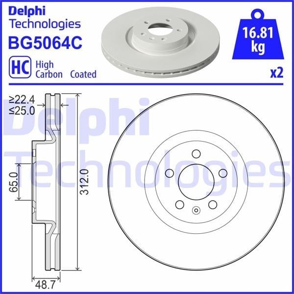 Fren Diski Çiftli Paket - Boyalı. Delikli Ön Vw Polo 11/2017> Delphı Bg5064c