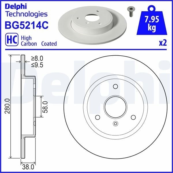 Fren Diski Çiftli Paket - Boyalı Delikli Smart Roadster Ön 04-2003-11-2005 Delphı Bg5214c