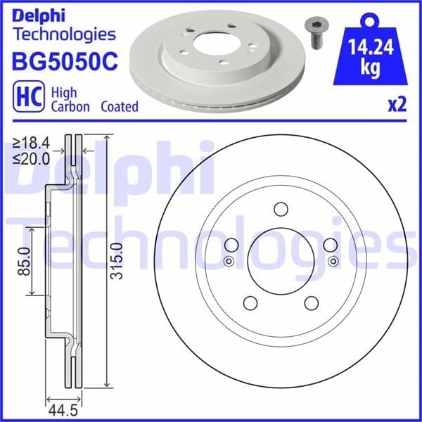 Fren Diski Çiftli Paket - Boyalı. Delikli Arka Ssangyong Rexton Y400 . Rexton Van Y400 07/2017> Delphı Bg5050c
