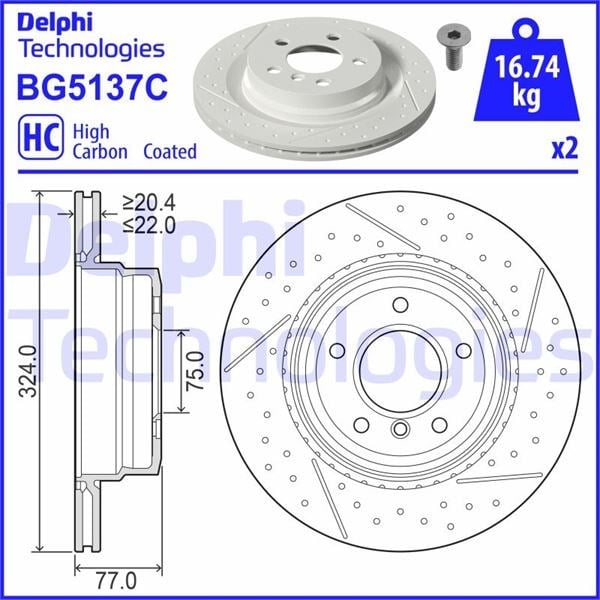Fren Diski Çiftli Paket - Boyalı. Delikli Arka Bmw 135İ Cabrio.135İ Coupe 10/2007-12/2013 Delphı Bg5137c