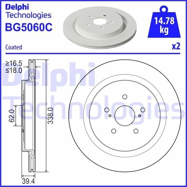 Fren Diski Çiftli Paket - Boyalı. Deliksiz Arka Rx 200T.Rx 300.Rx 350.Rx 450H 10/2015> Delphı Bg5060c