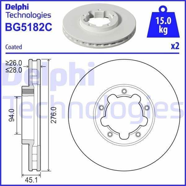 Fren Diski Çiftli Paket - Boyalı. Deliksiz Ön Nıssan Cabstar.Nt400 09/2006> Delphı Bg5182c