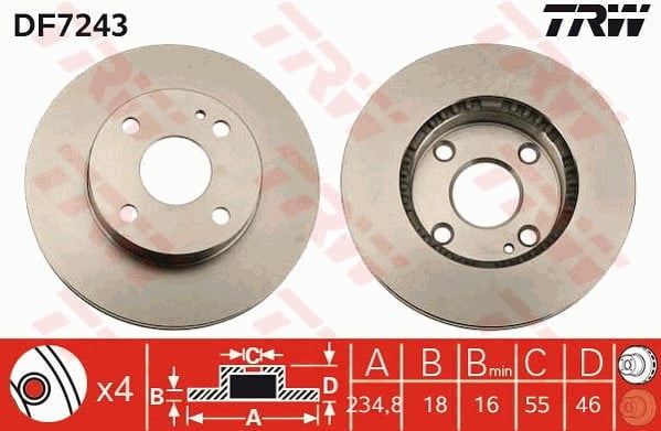 Fren Diski Ön Aks Mazda 121 Iı Db -323 C Iv Bg -323 C V Ba -323 F Iv Bg -323 F V Ba -323 P V B A -323 S Iv Bg -323 S V Ba -Demıo Dw -Mx-5 I Na 1990->1997 Trw Df7243