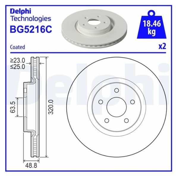 Fren Diski Ön Çiftli Paket Connect 12 > Focus Iıı 11>15 Kuga 12>14 Volvo V40 T2-T3-T4-T5 C30 06> 12 C70 Iı 07>12 S40 Iı 05>12 V50 04> Delphı Bg5216c