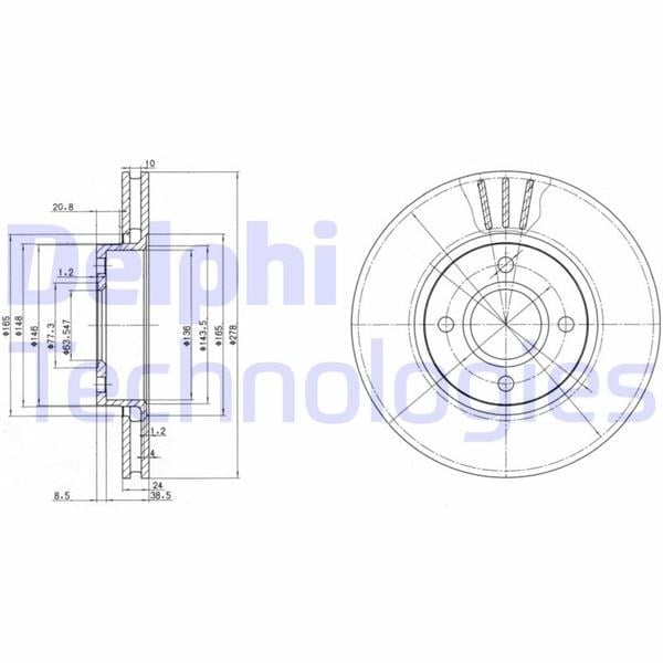 Fren Diski Ön Ford Mondeo 93> Çap: 278Mm Delphı Bg3056