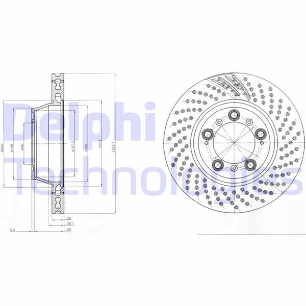 Fren Diski Tekli Paket - Boyalı. Delikli Arka Porsche 911 03/1999 > Delphı Bg9097c