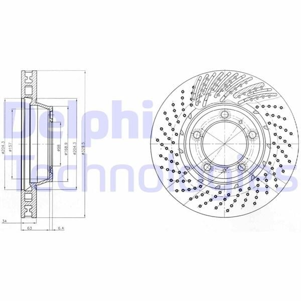 Fren Diski Tekli Paket - Boyalı. Delikli Ön Porsche 911 05/2000 > Delphı Bg9095c