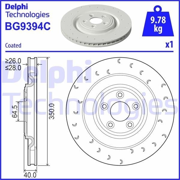 Fren Diski Tekli Paket - Boyalı. Delikli Arka Jaguar Xk Serie 03/2006-07/2014 Delphı Bg9394c
