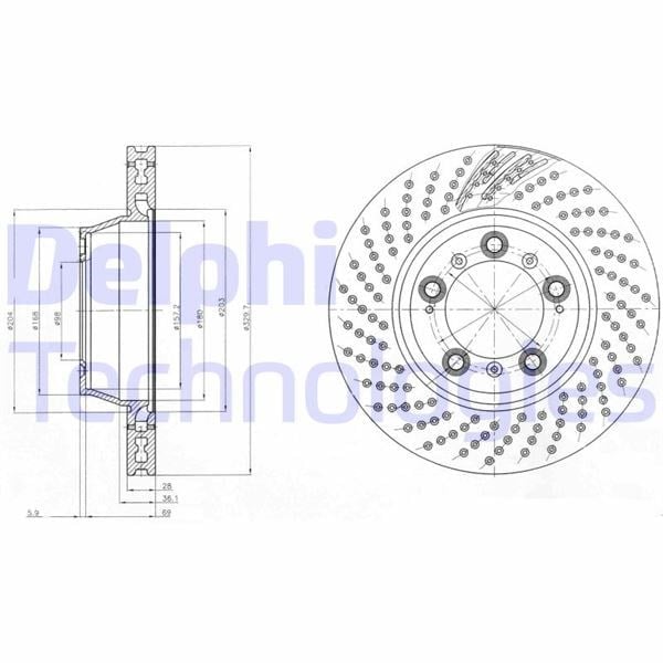 Fren Diski Tekli Paket - Boyalı. Delikli Arka Porsche 911 03/1999 > Delphı Bg9096c