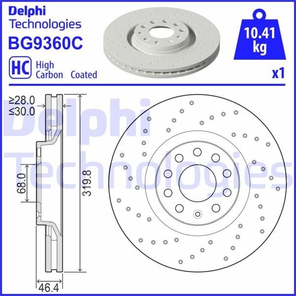 Fren Diski Tekli Paket - Boyalı. Delikli Ön Audı // Seat; A4 // Exeo 09/1999 > 12/2015 Delphı Bg9360c