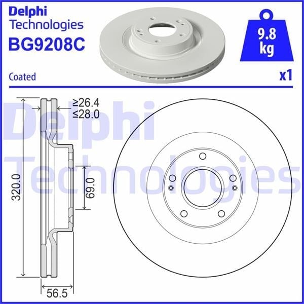 Fren Diski Tekli Paket - Boyalı. Delikli Ön Hyundaı Genesıs Coupe 01/2008 > Delphı Bg9208c