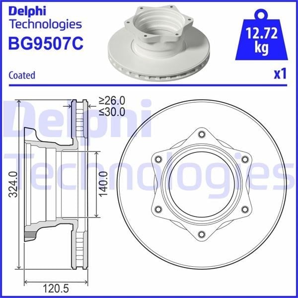 Fren Diski Tekli Paket - Boyalı. Delikli Arka Mercedes Vario-Series 08/1996> Delphı Bg9507c