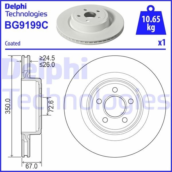 Fren Diski Tekli Paket - Boyalı. Delikli Arka Chrysler 300 C 09/2004 > Delphı Bg9199c