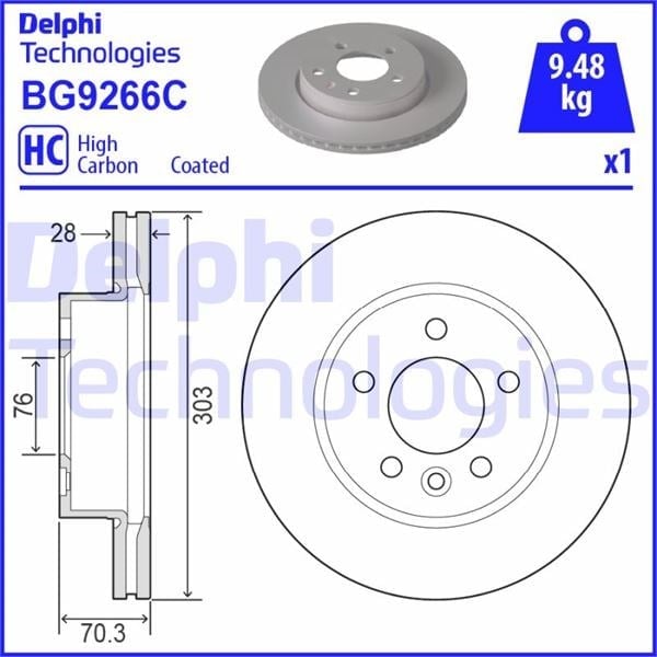 Fren Diski Tekli Paket - Boyalı. Delikli Ön Vw Crafter 09/2016 > Delphı Bg9266c
