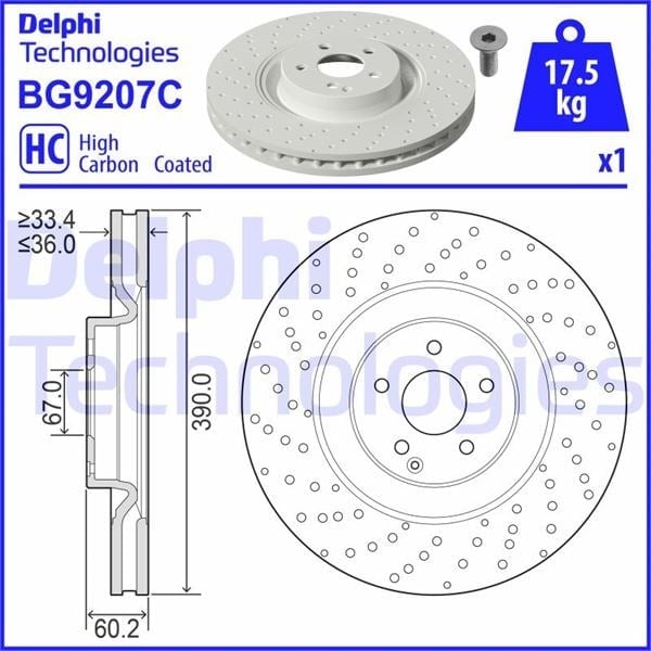 Fren Diski Tekli Paket - Boyalı. Delikli Ön Mercedes Cl600. Cl63. S63. S65 12/2005 > Delphı Bg9207c