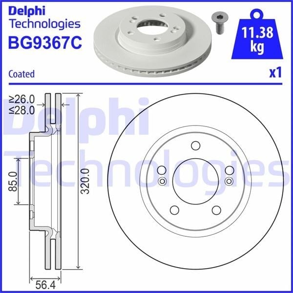 Fren Diski Tekli Paket - Boyalı. Delikli Ön Ssangyong Musso Qk . Rexton Y400 07/2017> Delphı Bg9367c