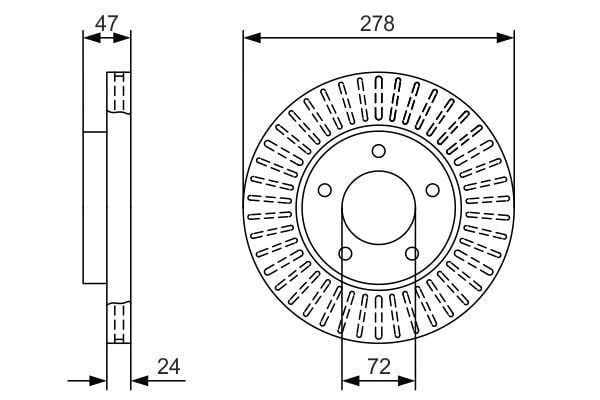 Fren Diski. Ön. 278 Mm / 24-22 Mm Hava Kanallı Bosch 0986479A52