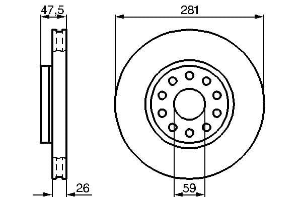 Fren Diski. Ön. 281 / 26-24.1 Mm . Hava Kanallı Bosch 0986478460