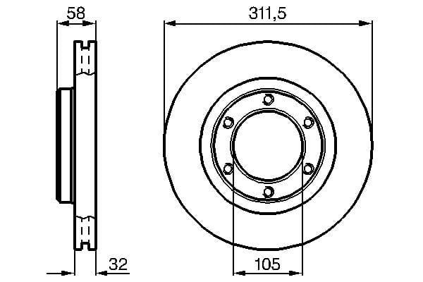 Fren Diski. Ön. 311.5 / 32-30 Mm . Hava Kanallı Bosch 0986478580