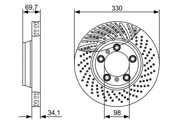 Fren Diski. Ön. 330 /34-32 Mm . Hava Kanallı. Delikli. Kaplamalı. Yüksek Karbon Alaşımlı Bosch 0986479580