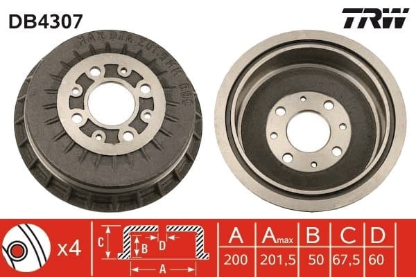 Fren Kampanası Arka Aks Lada 110 2110 -111 2111 -112 2112 -Granta 2190 -Granta Hatchback 2192 - Granta Liftback 2191 -Kalına Estate 1117 -Kalına Hatchback 1119 -Kalına Iı Estate 2194 -Kalına I Trw Db4307