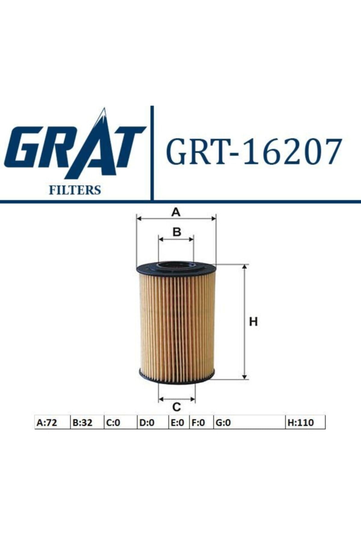Grat Grt-16207 Yağ Filtresi Grandeur 1994 - 2.2 Crdi I30 + I3...