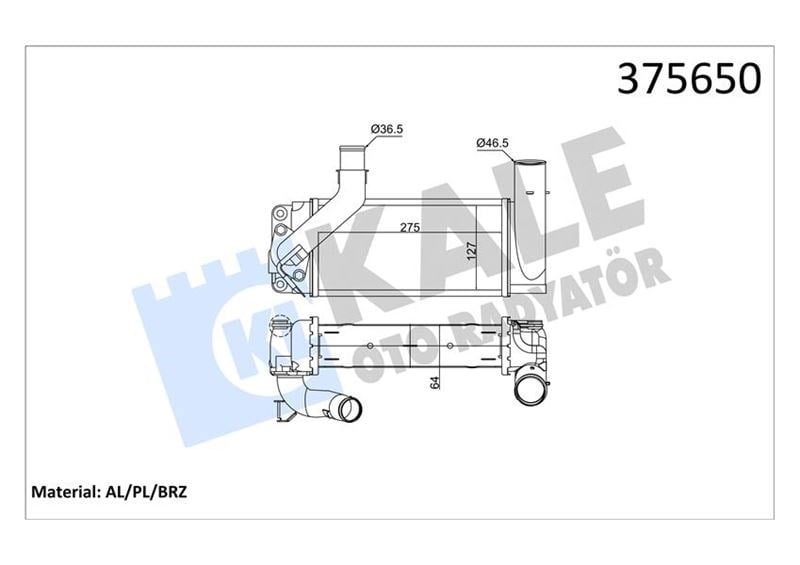 Intercooler Toyota Corolla-Aurıs 1.4D4d 07> At-Mt Brazıng 64Mm Turbo Radyatörü Kale 375650