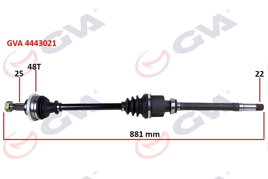 Komple Aks Sağ P206 1.6 16V-P206 Cc 00 > Abs Li 48Diş 881Mm Gva 4443021