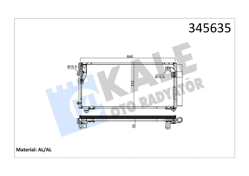 Kondenser Chrysler Sebrıng 2.0 2.4 01<07 Kurutucu İle Brazıng 626X312x16 Klima Radyatörü Kale 345635
