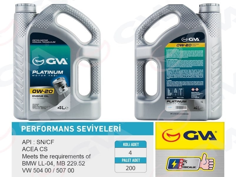Motor Yağı 4 Lt 0W20 Tam Sentetik Apı Sn Hıbrıt Araçlar İçin Gva 9920856