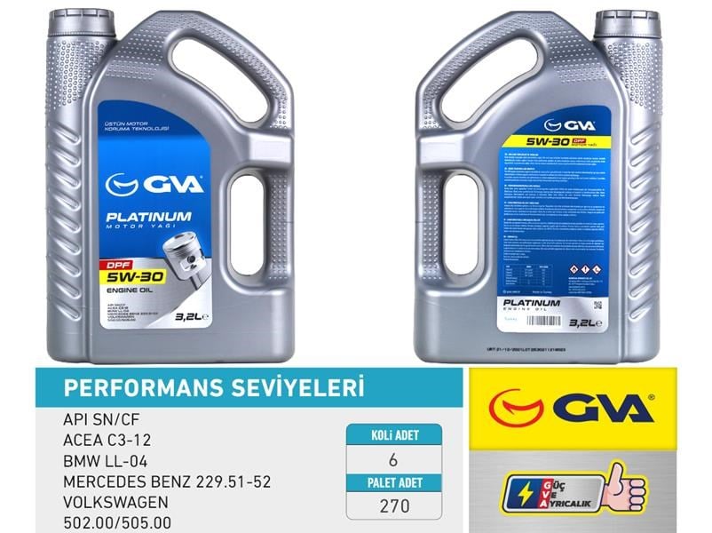 Motor Yağı 5W30 3.2 Lt Platınum Partiküllü-Dpf Tam Sentetik Apı Sn/Cf Gva 9920158