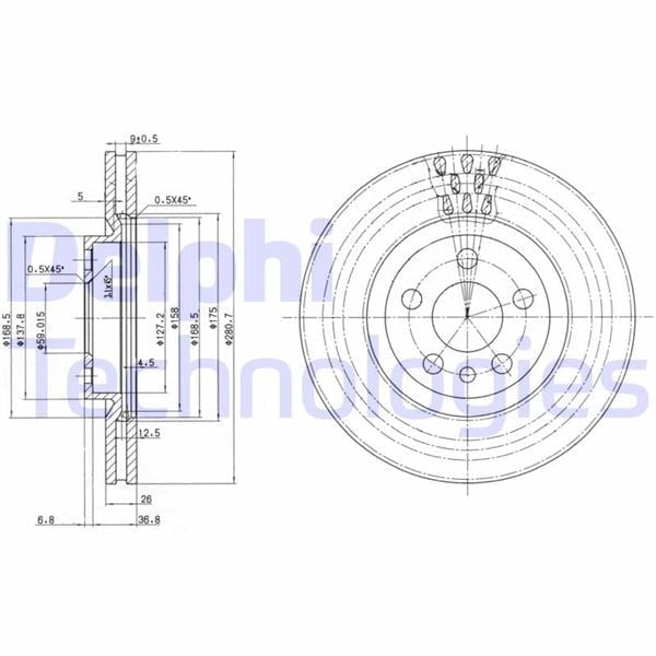Ön Fren Diski Cıtroen Jumpy I 99>06 Peugeot Expert 96>06 P806 94>02 Fıat Scudo 96>06 281X43.5X26 Delphı Bg2844