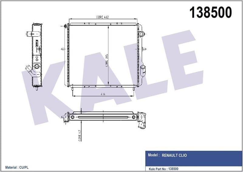 Radyatör 2 Sıra Cu Pl Clıo 1.9Tdı 2 Sıra Cu Pl 97-98 Kale 0528282Pa