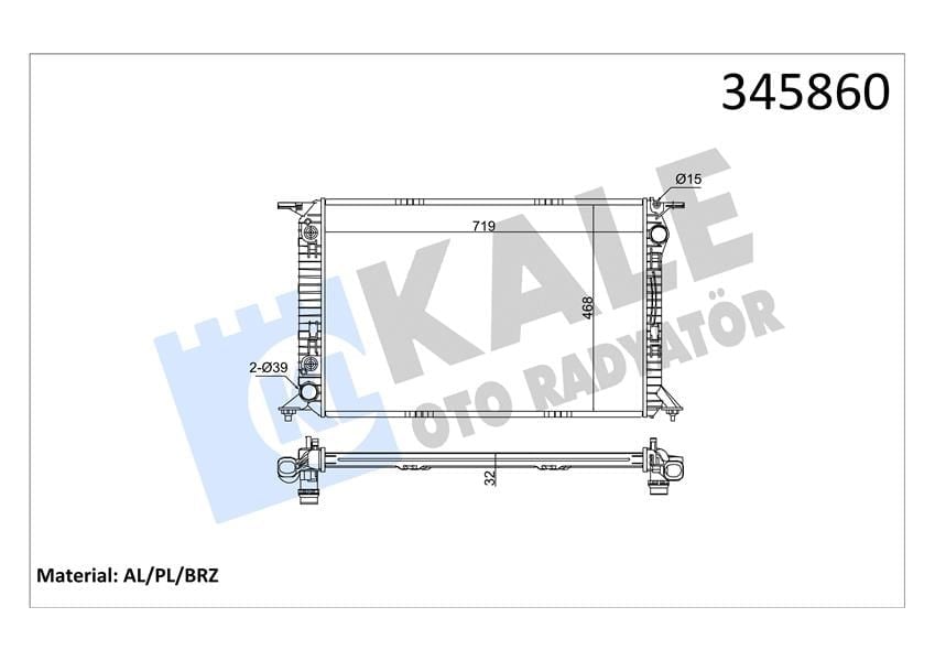 Radyatör A4 Rs4 Guattro 12-15 -A5 S5-Rs5 Guattro 07 > 720X470x32 Ac /- Otom Al/Pl/Brz Kale 345860