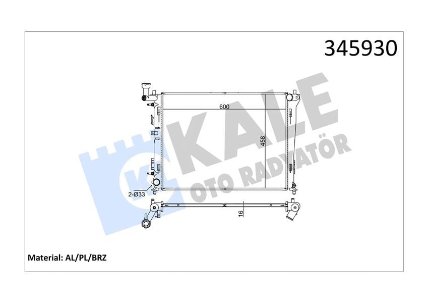 Radyatör Kıa Ceed-Pro Ceed 1.4-1.6-2.0 07-12 600X455x16 Ac /- Otom Al/Pl/Brz Kale 345930